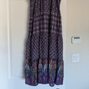 Beaded Boho purple patchwork print maxi skirt size S stretchy